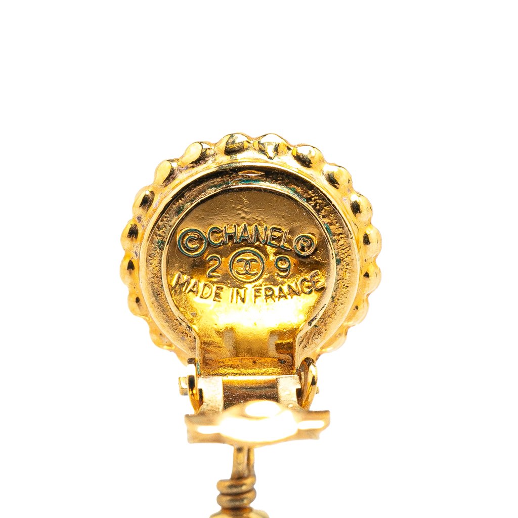 Chanel Gold Plated Clover Faux Pearl Drop Earrings - 3