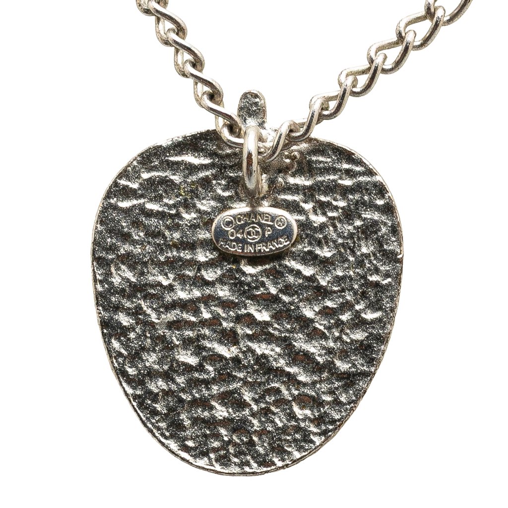 Chanel Silver Plated Enamel CC Strawberry Charm Pendant Necklace - Back view