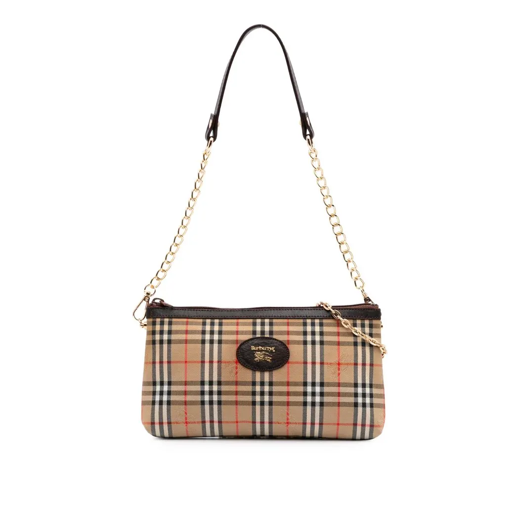 Burberry Haymarket Check Canvas Crossbody Brown Canvas Good - Front View
