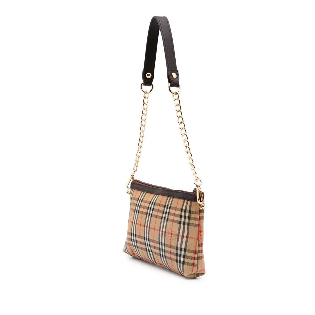 Burberry Haymarket Check Canvas Crossbody Brown Canvas Good - Back View