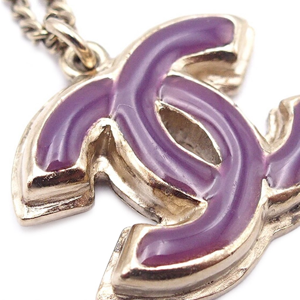 Chanel White Gold Enamel CC Pendant Necklace - 4