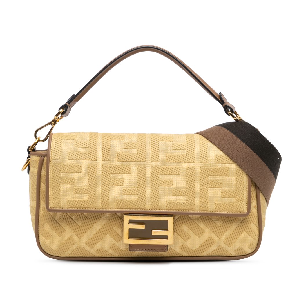 Fendi Zucca Embroidered Canvas Baguette Satchel
