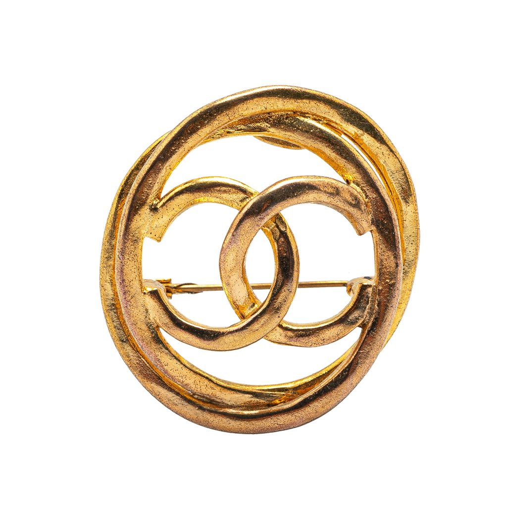 Chanel Gold Plated CC Round Brooch