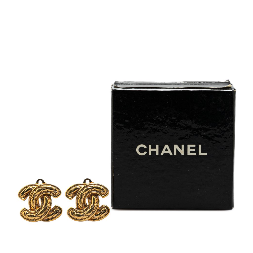 Chanel Gold Plated CC Quilted Matelasse Clip On Earrings - 5