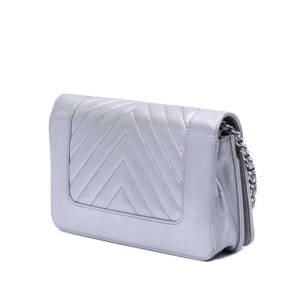 Chanel Chevron Quilted Metallic Lambskin Mademoiselle Wallet On Chain - 2