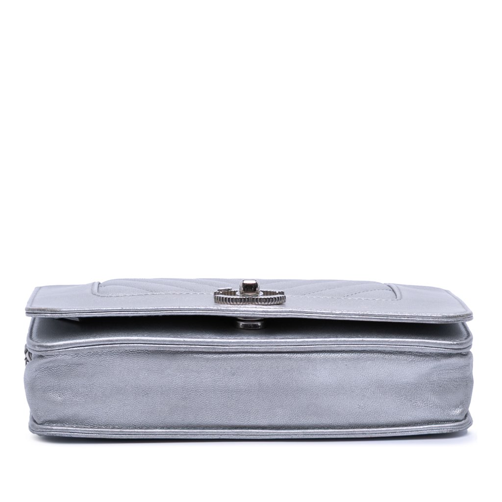 Chanel Chevron Quilted Metallic Lambskin Mademoiselle Wallet On Chain - 3