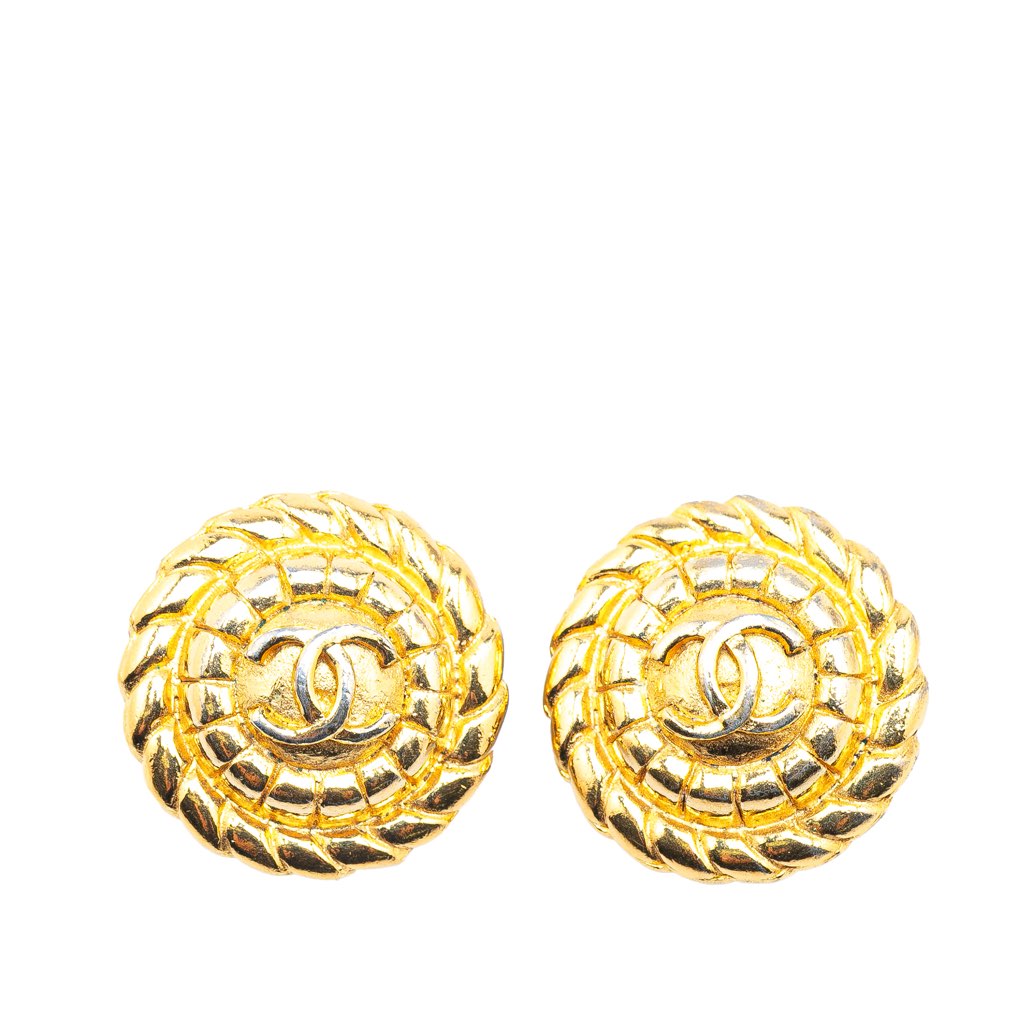 Chanel Gold Plated CC Round Clip On Earrings