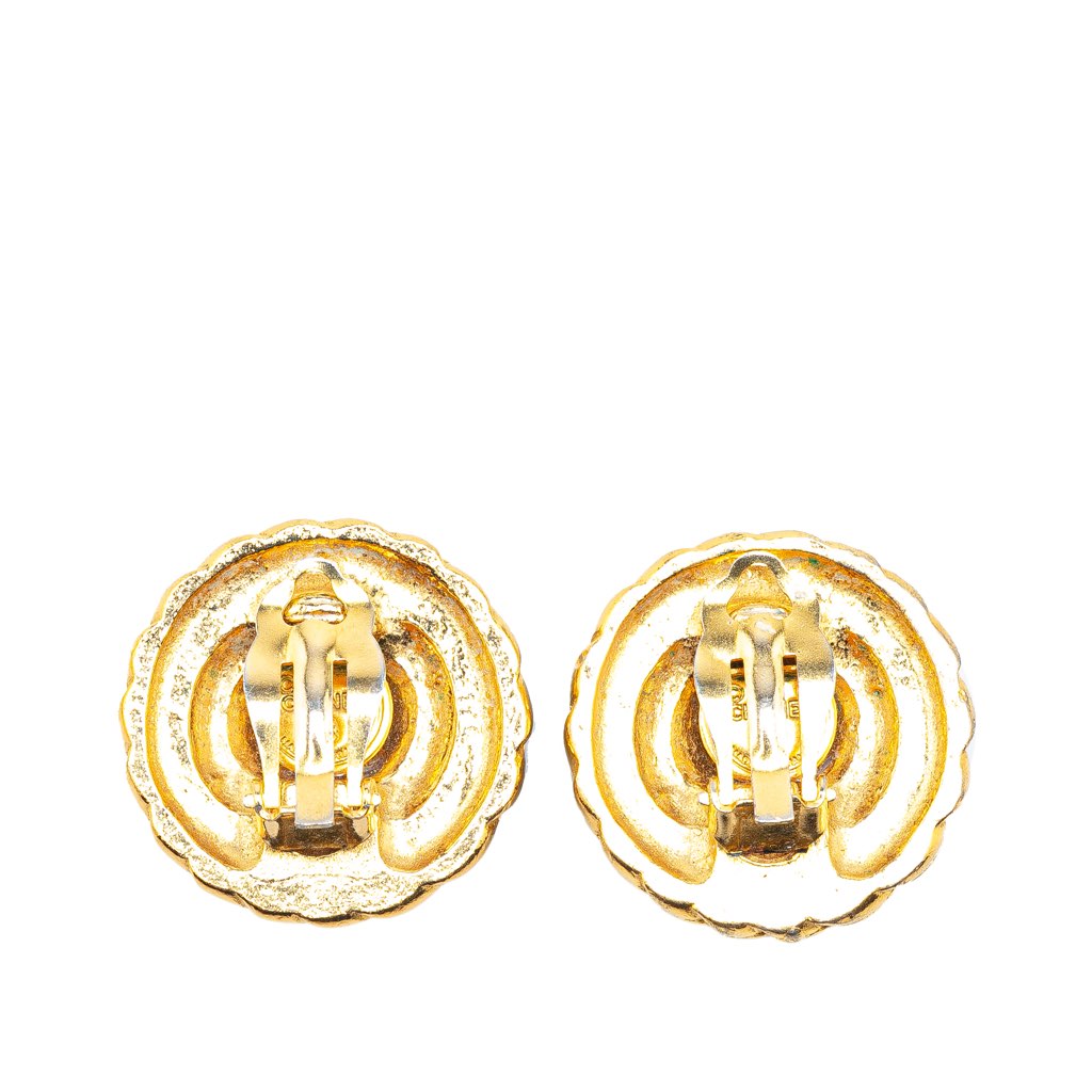 Chanel Gold Plated CC Round Clip On Earrings - 2