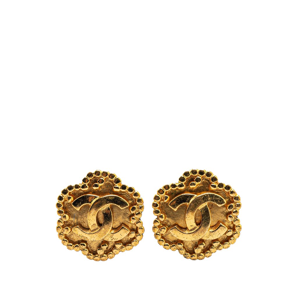 Chanel Gold Plated CC Flower Clip On Earrings