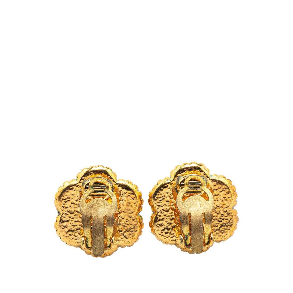 Chanel Gold Plated CC Flower Clip On Earrings - 2