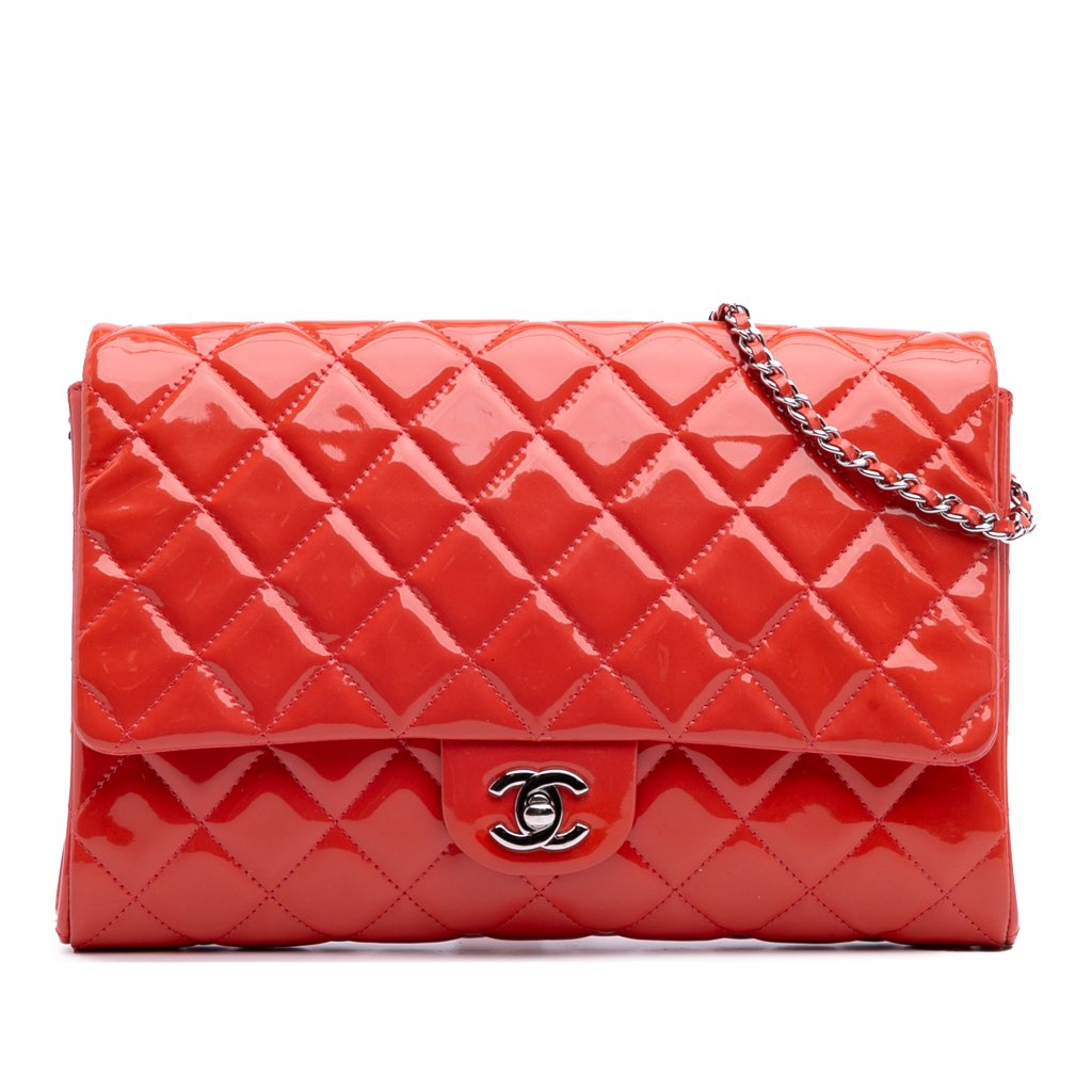 Chanel CC Quilted Patent Clutch with Chain