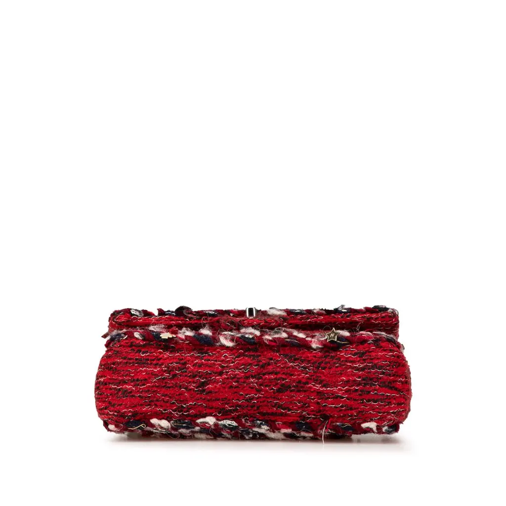 Chanel Medium Tweed Braided Charms Double Flap Red Tweed Good - Inside View