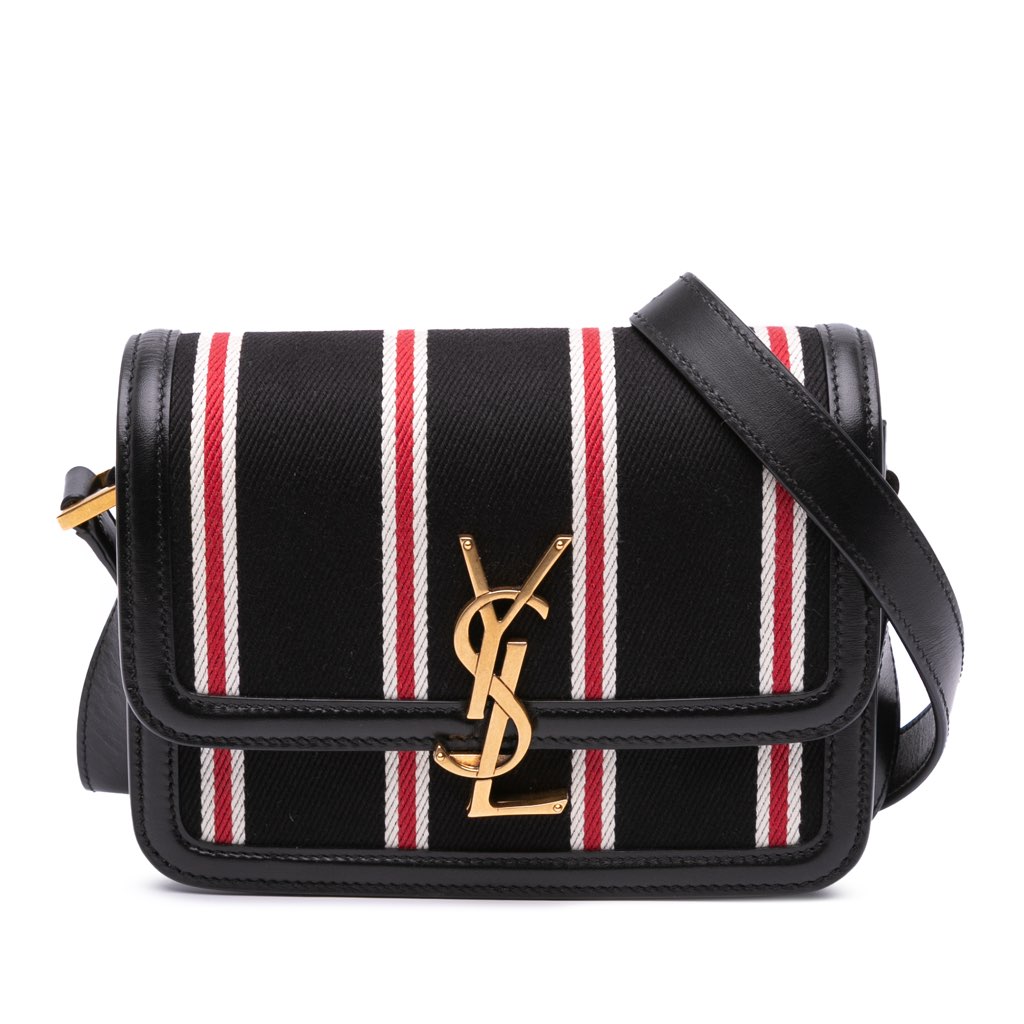 Saint Laurent Small Canvas Striped Solferino Satchel In Box