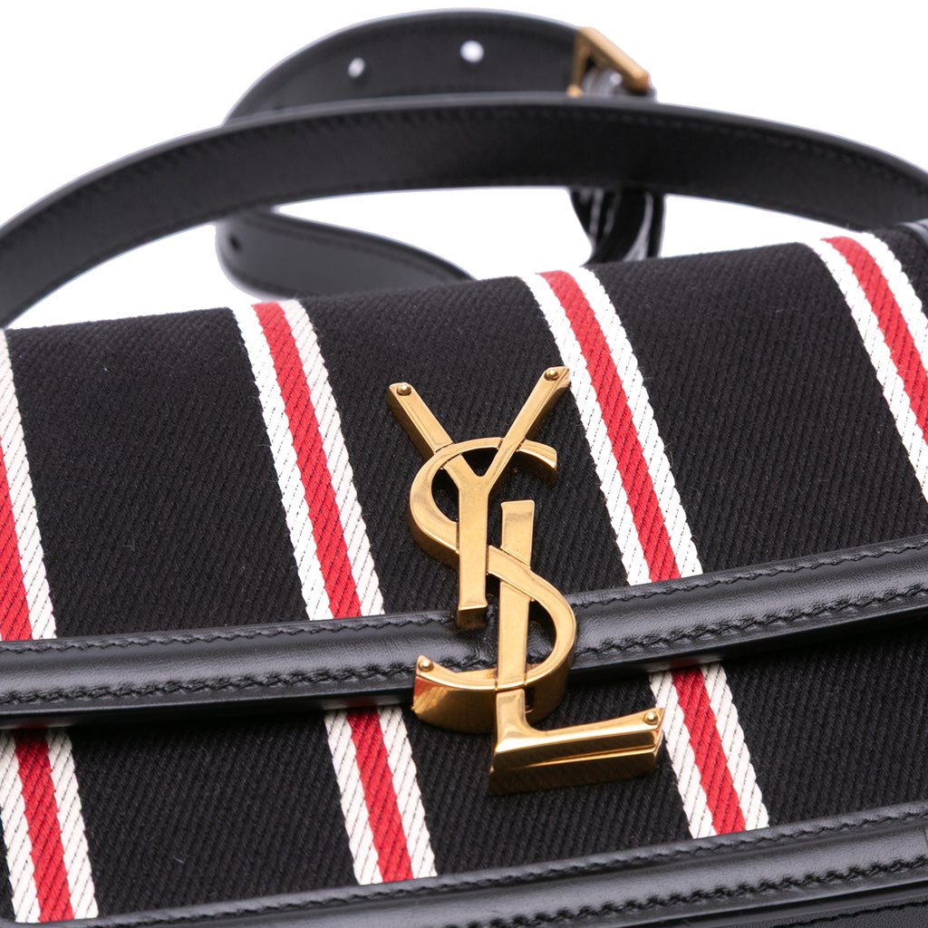 Saint Laurent Small Canvas Striped Solferino Satchel In Box - Detail 1