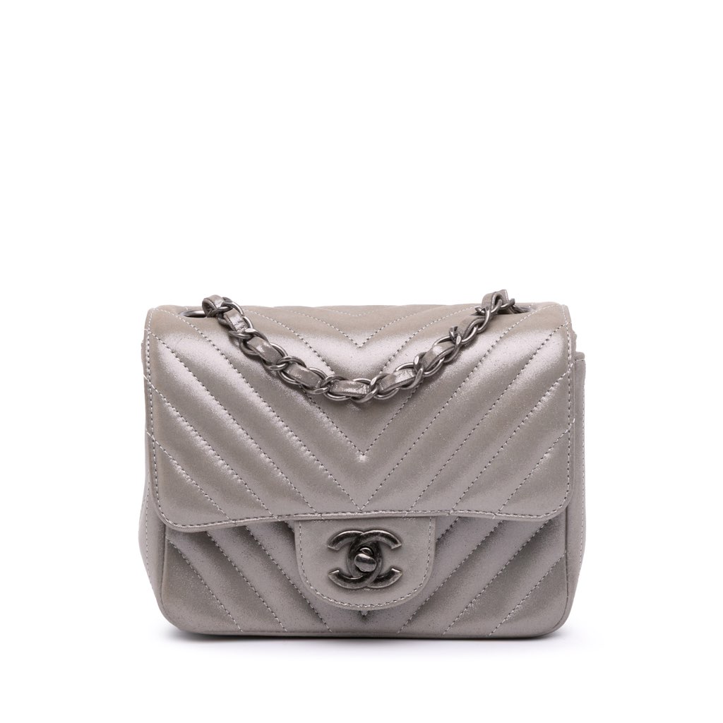 Chanel Mini Square Classic Chevron Iridescent Calfskin Single Flap