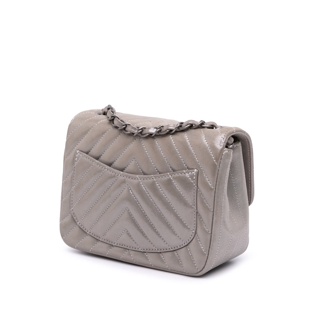 Chanel Mini Square Classic Chevron Iridescent Calfskin Single Flap - Back view