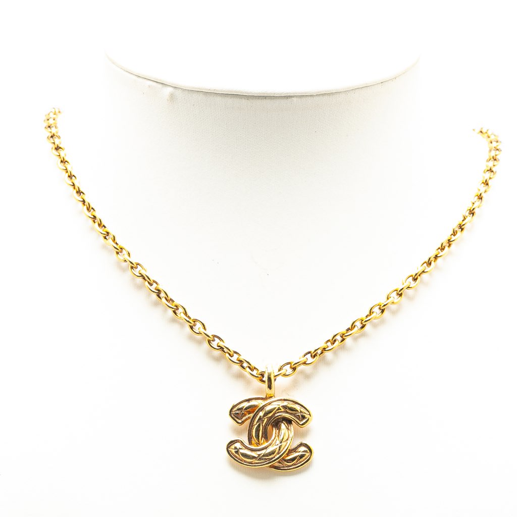 Chanel Gold Plated Quilted CC Pendant Necklace - 4