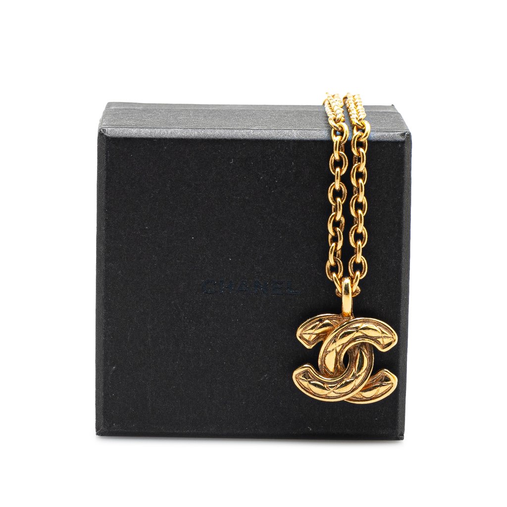 Chanel Gold Plated Quilted CC Pendant Necklace - 5