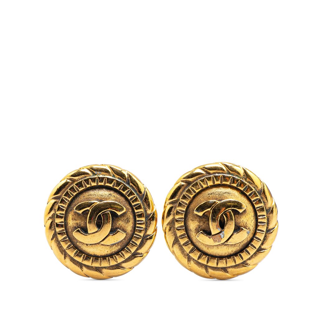 Chanel Gold Plated CC Round Clip On Earrings