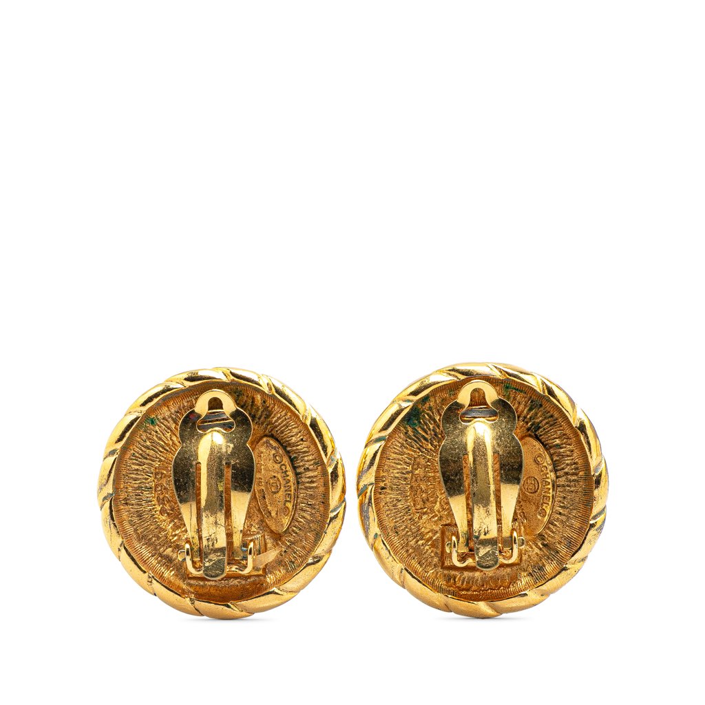 Chanel Gold Plated CC Round Clip On Earrings - Back view