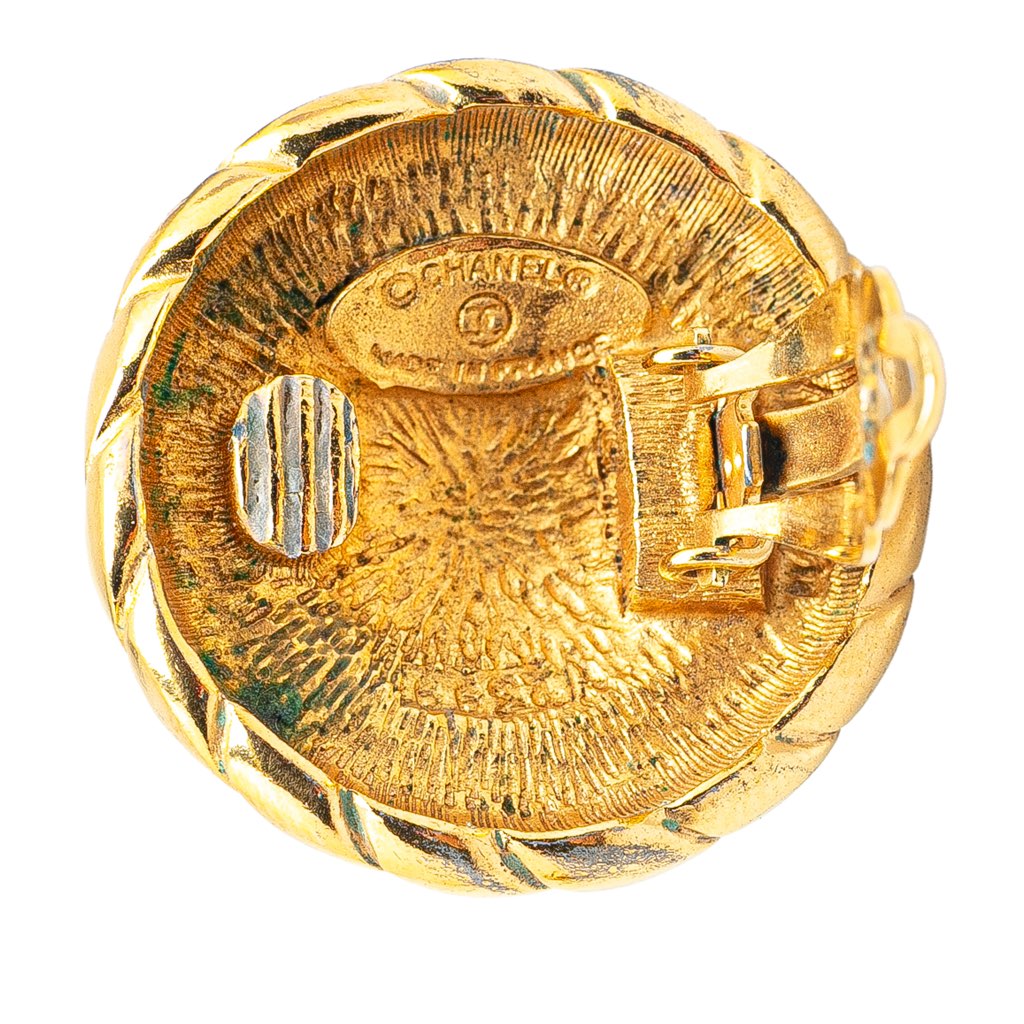 Chanel Gold Plated CC Round Clip On Earrings - 4