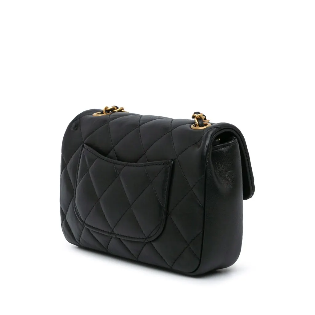 Chanel Mini Rectangular Quilted Lambskin Heart Charms Flap Black Leather Good - Back View