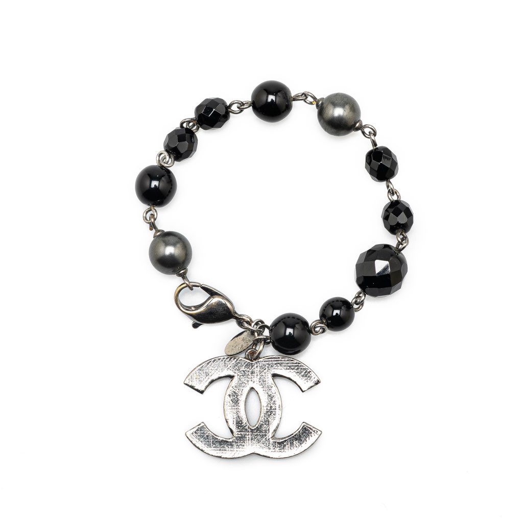 Chanel Silver Faux Pearl and Beads CC Charm Bracelet - 2
