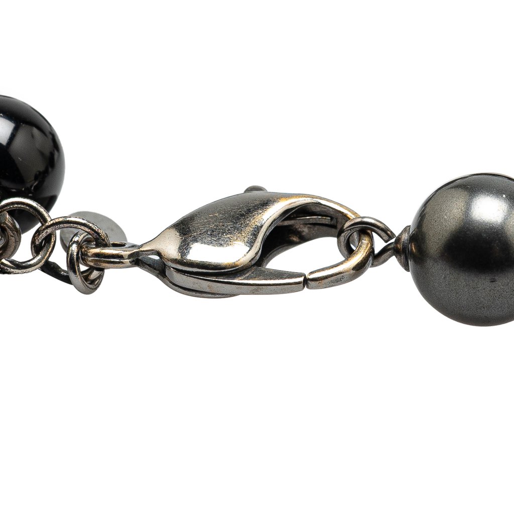 Chanel Silver Faux Pearl and Beads CC Charm Bracelet - 3