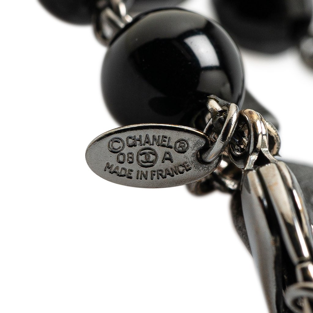 Chanel Silver Faux Pearl and Beads CC Charm Bracelet - 4