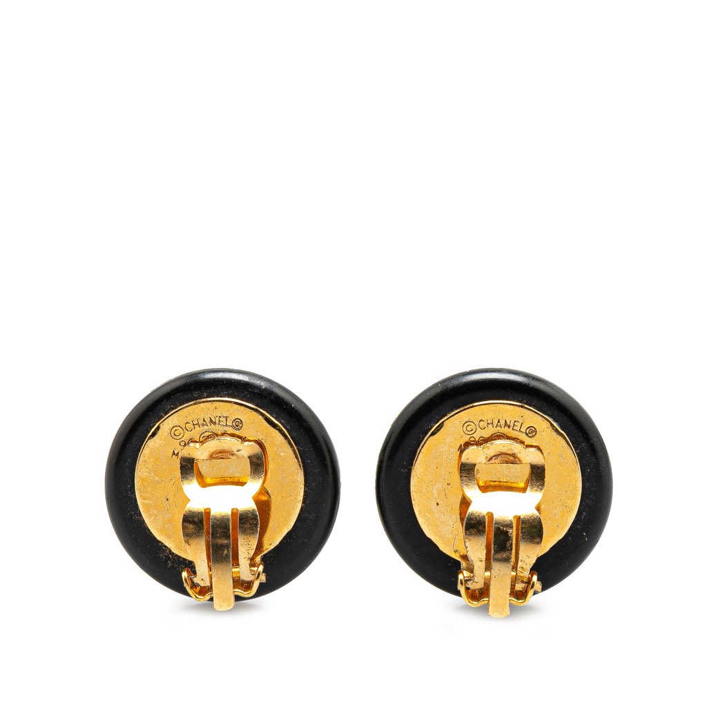 Chanel Resin CC Shell Button Clip On Earrings - Back view