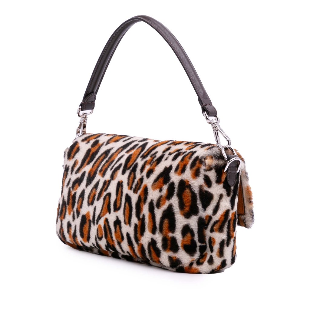 Fendi Leopard Print Calf Hair Baguette Satchel - Back view