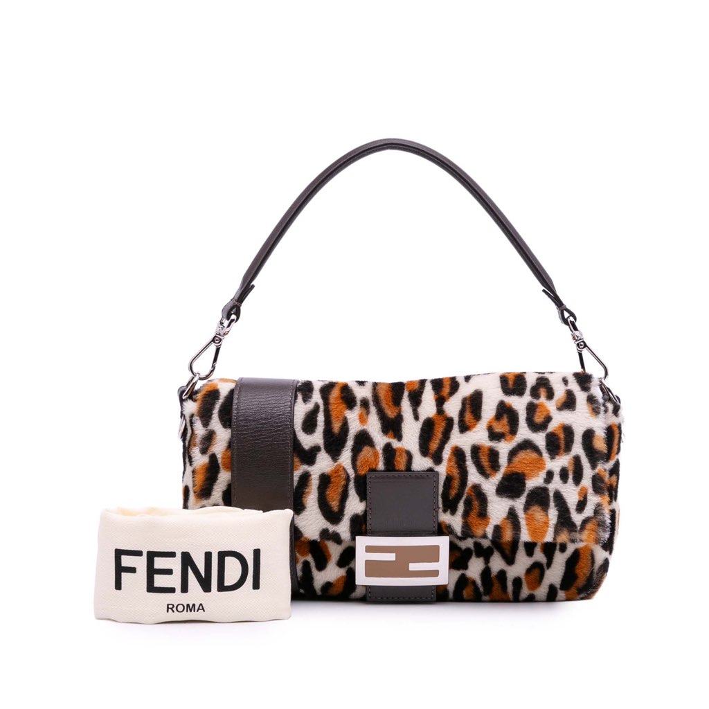 Fendi Leopard Print Calf Hair Baguette Satchel - Image 13