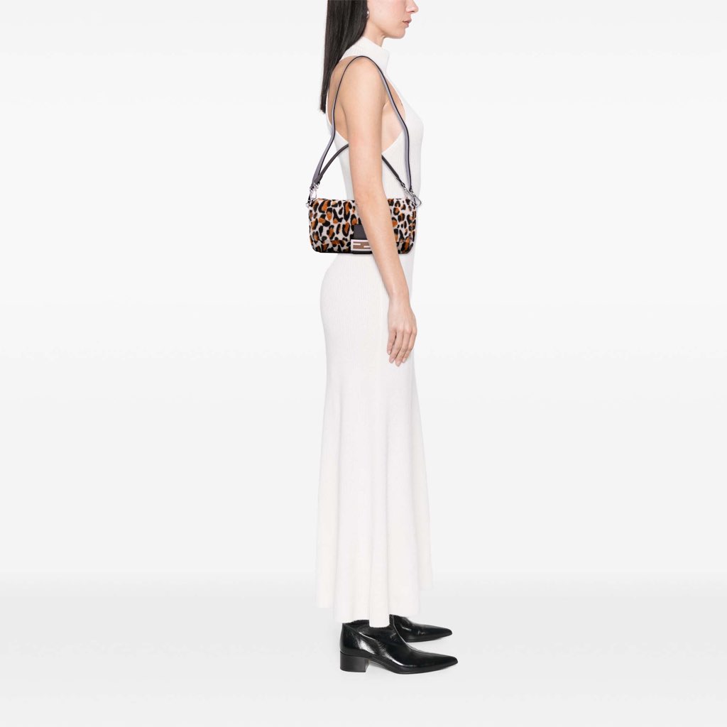 Fendi Leopard Print Calf Hair Baguette Satchel - Image 12