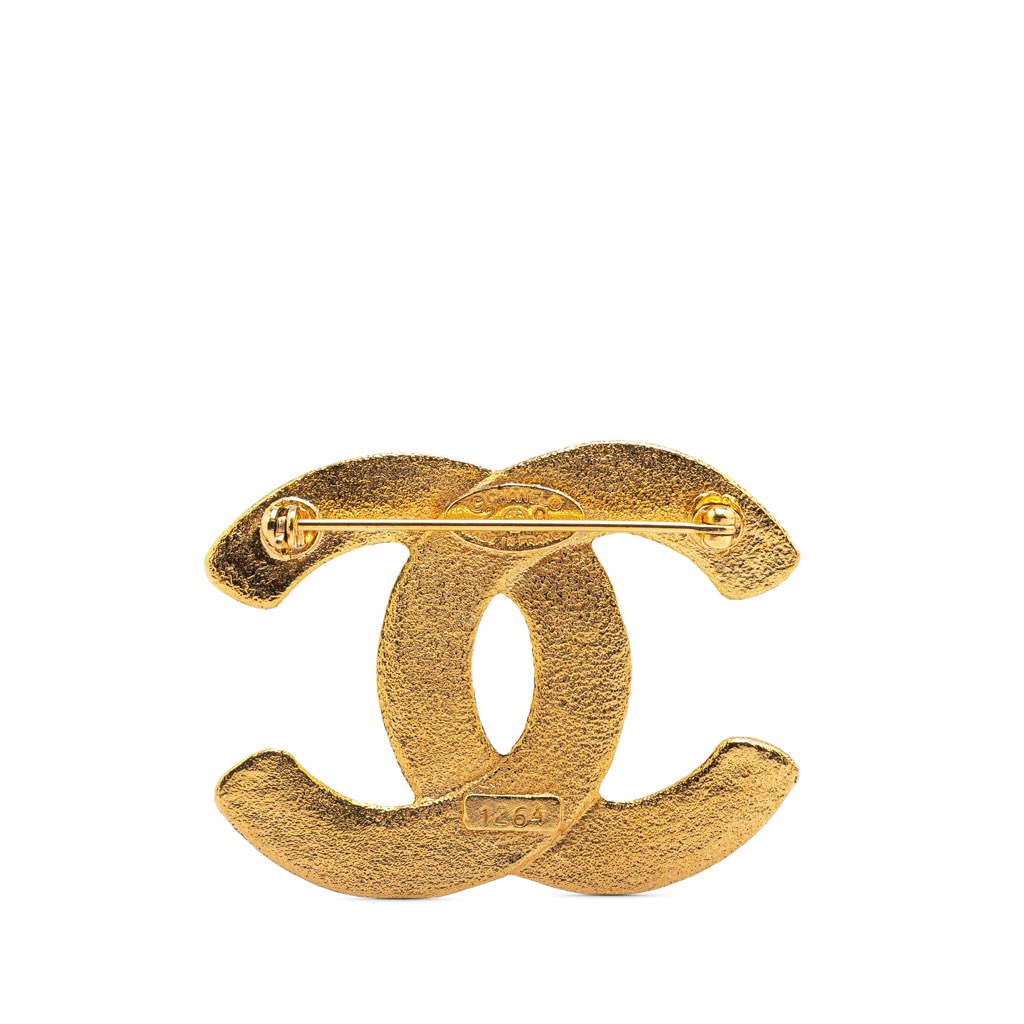 Chanel Gold Plated Embossed Mini CC Brooch - Back view