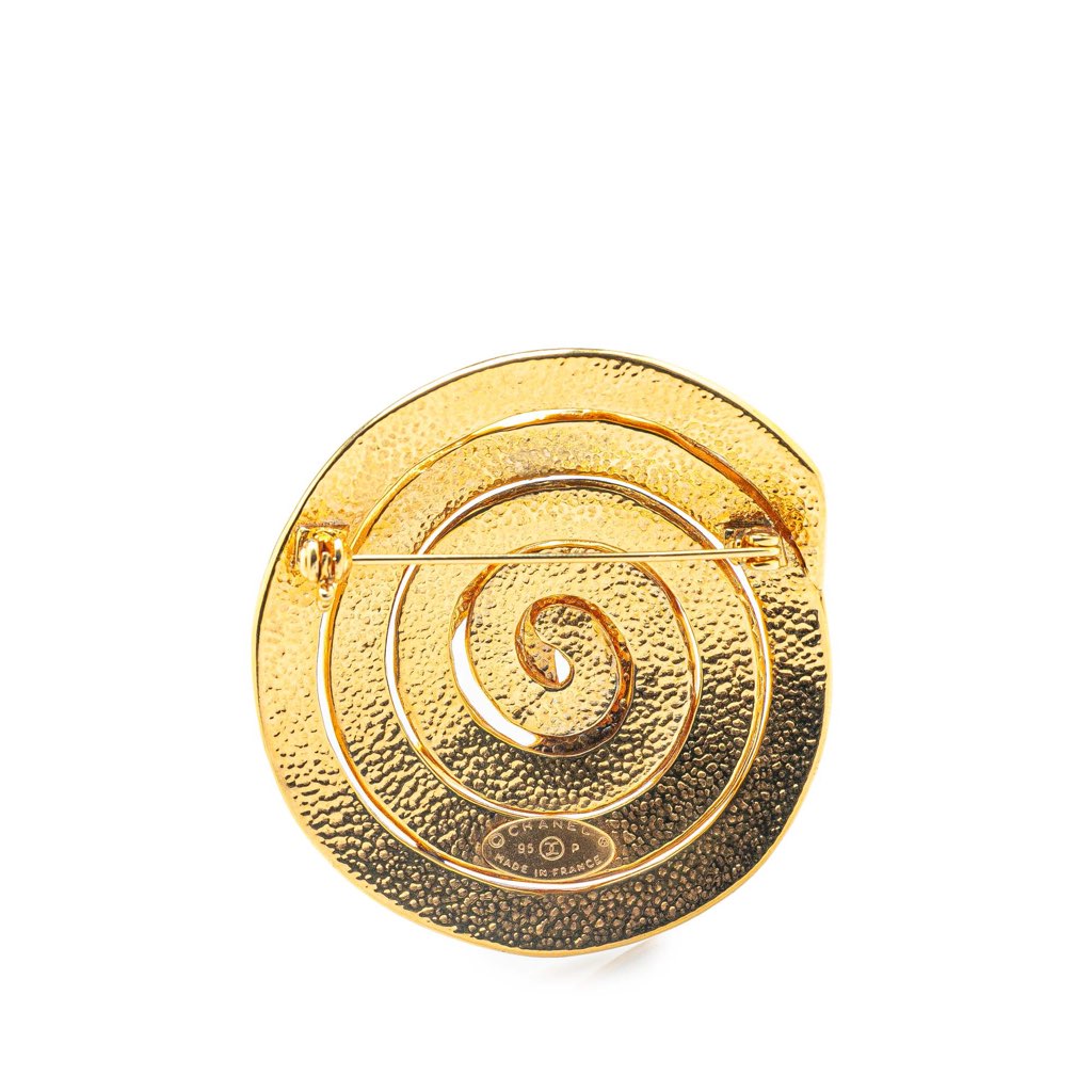 Chanel CC Gold Plated Swirl Round Brooch - 2