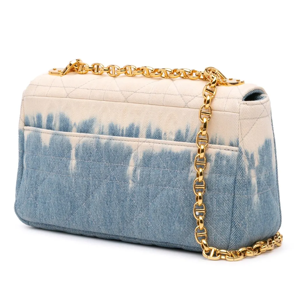 Dior Medium Denim Tie Dye Macrocannage Caro Bag Blue Denim Good - Back View