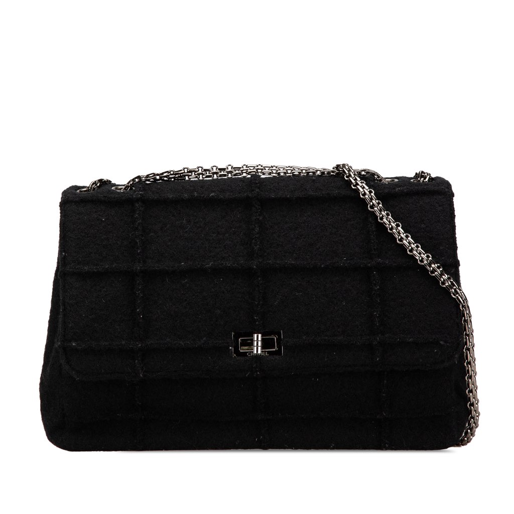 Chanel Jumbo Reissue 2.55 Choco Bar Wool Felt Identification Flap