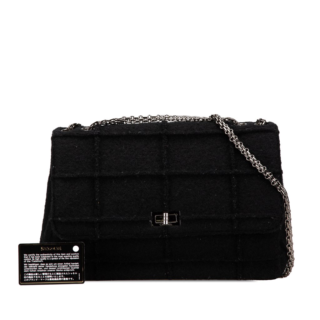 Chanel Jumbo Reissue 2.55 Choco Bar Wool Felt Identification Flap - Image 15