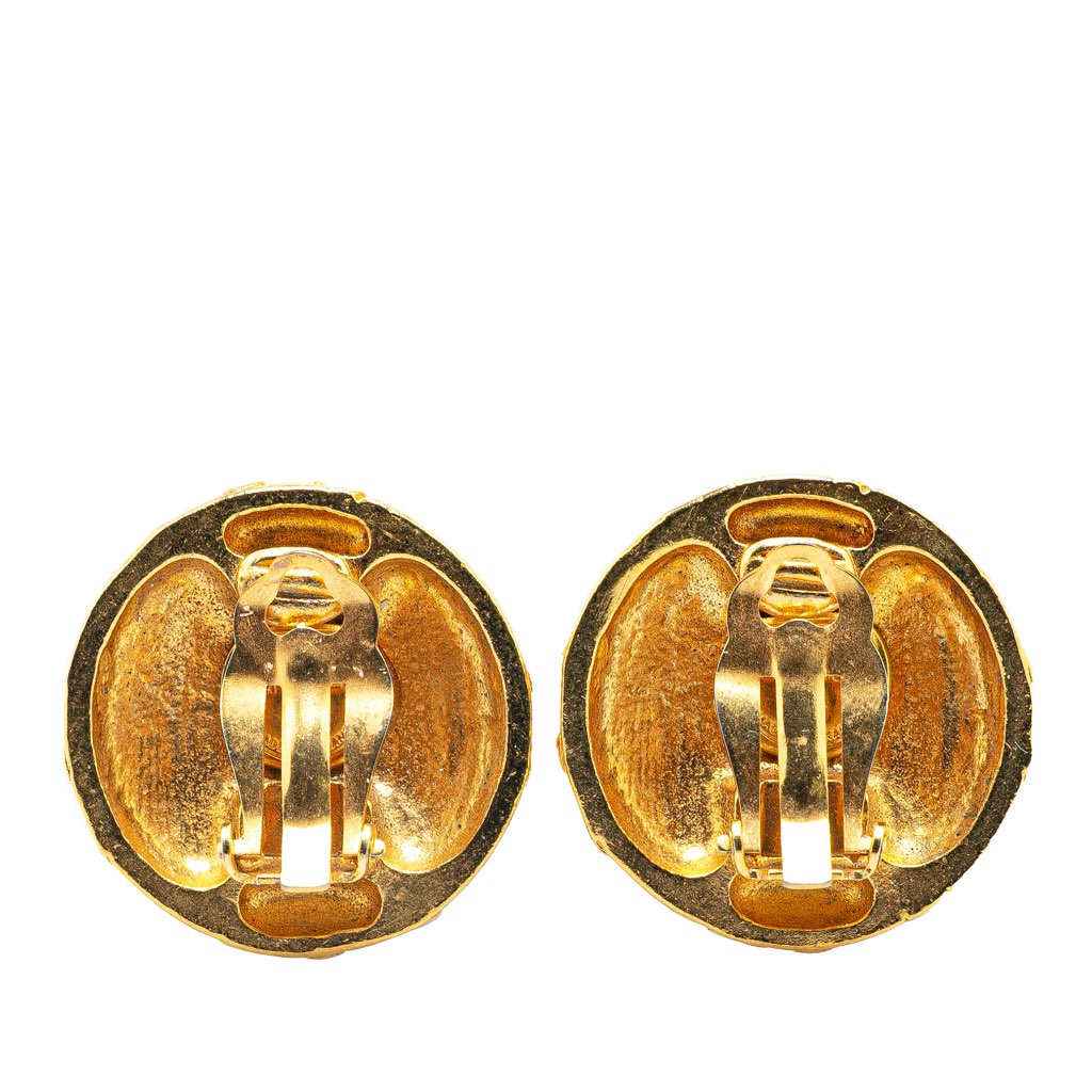 Chanel Gold Plated Gripoix Round Clip On Earrings - 2