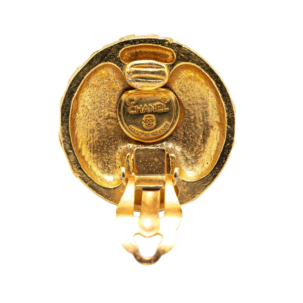 Chanel Gold Plated Gripoix Round Clip On Earrings - 3