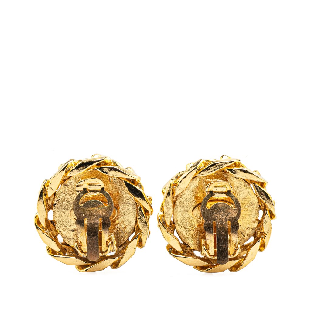 Chanel Gold Plated CC Crystal Clip On Earrings - Back view