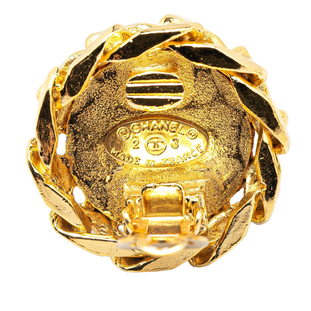 Chanel Gold Plated CC Crystal Clip On Earrings - Image 6
