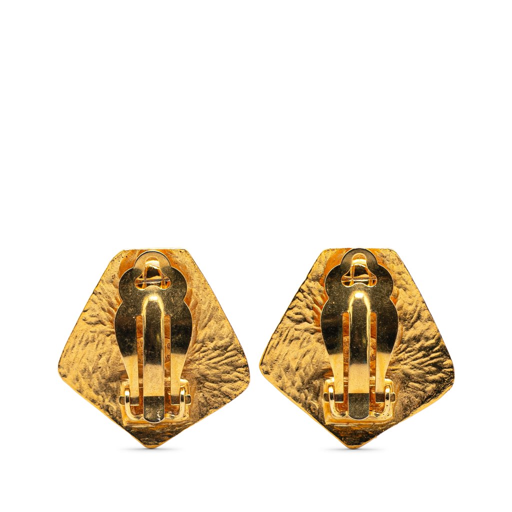 Chanel Gold Plated CC Pentagon Clip On Earrings - 2