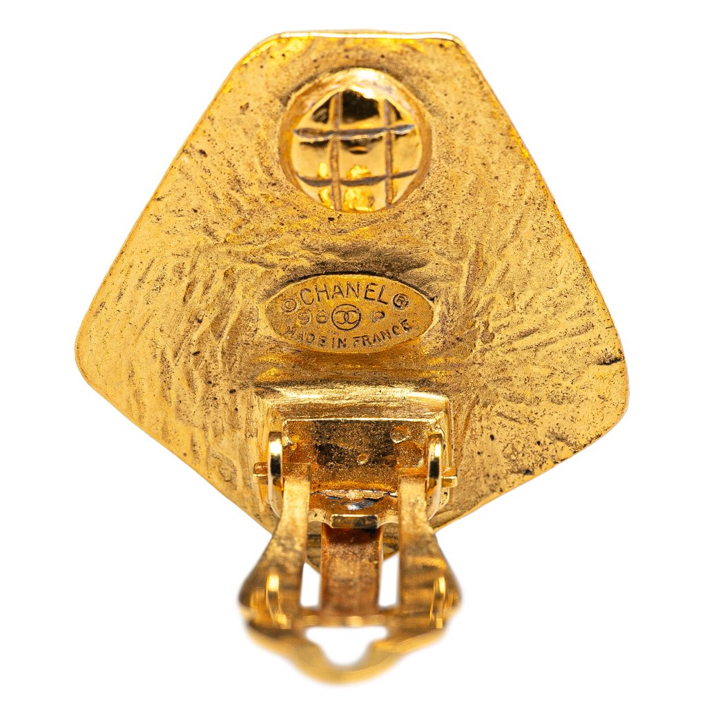Chanel Gold Plated CC Pentagon Clip On Earrings - 3
