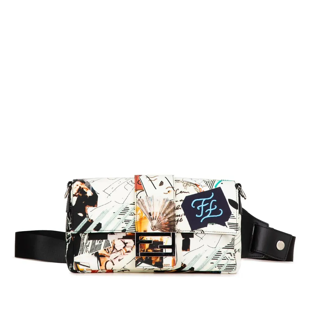 Fendi Nylon Karl Kollage Convertible Belt Baguette White Very good - Front View