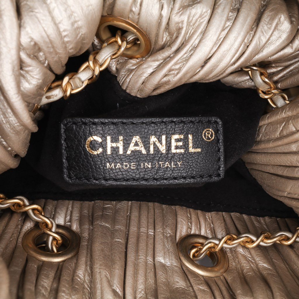 Chanel Medium Metallic Calfskin Coco Pleats Drawstring Backpack - Side view