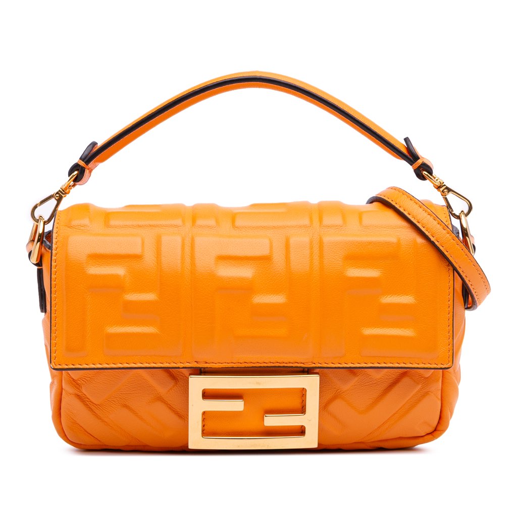Fendi Mini Zucca Embossed Leather Baguette Satchel