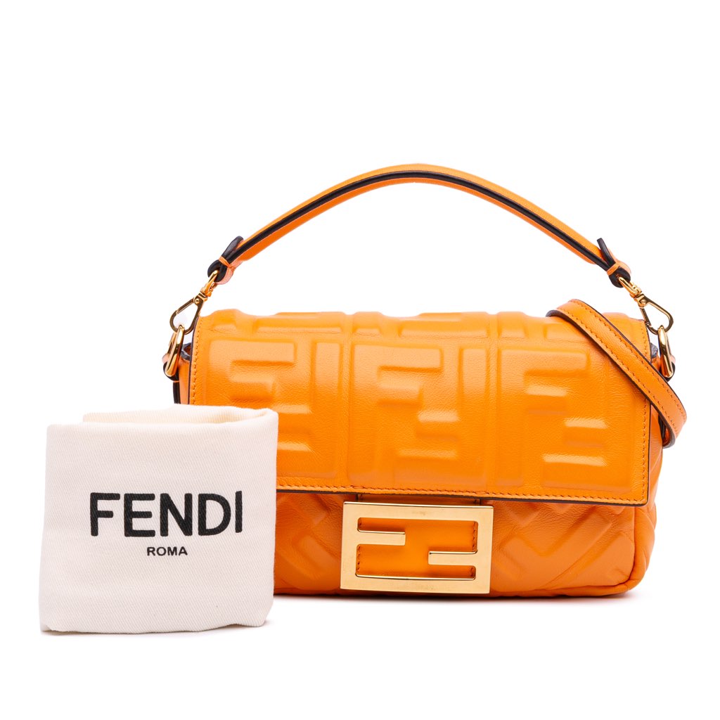Fendi Mini Zucca Embossed Leather Baguette Satchel - Image 14