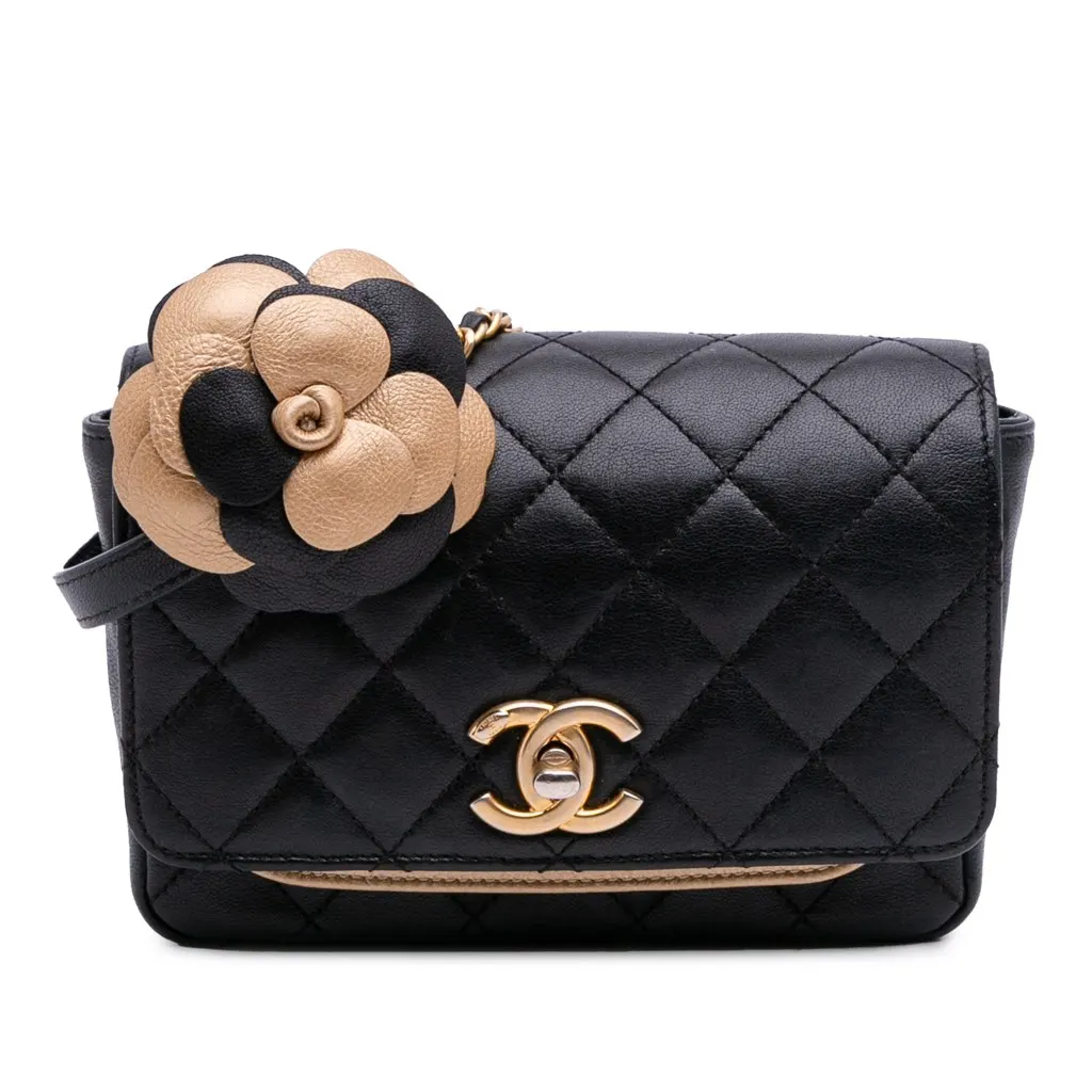 Chanel Small Quilted Lambskin Private Affair Camellia Flap Black Leather Good - Front View