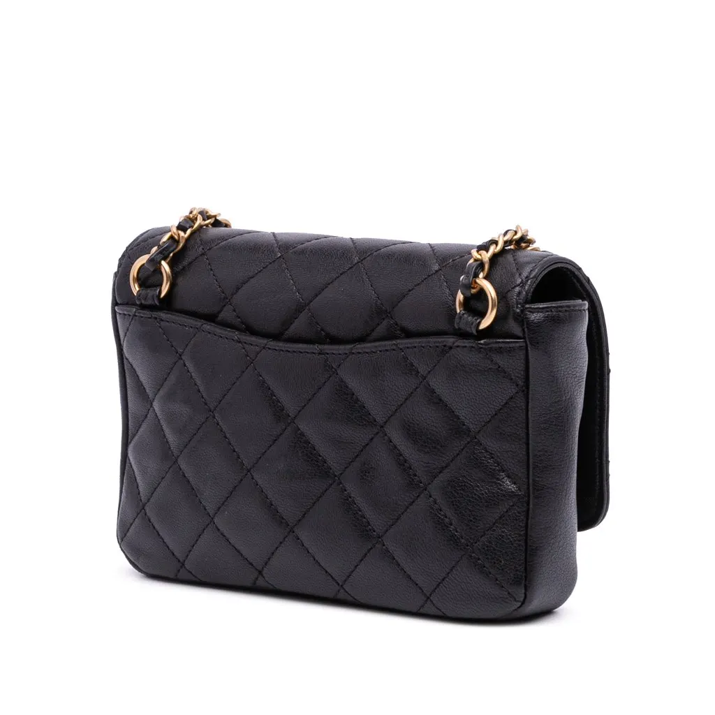 Chanel Small Quilted Lambskin Private Affair Camellia Flap Black Leather Good - Back View